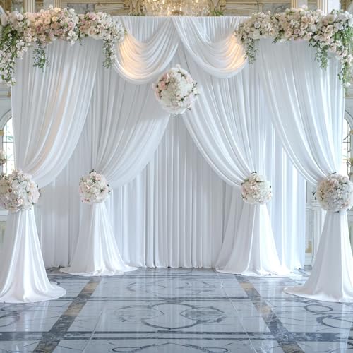 20ft x 15ft White Wrinkle Free Backdrop Curtains for Wedding Party Backdrops Curtain Drapes Fabric Decorations Photo Back Drop Cloth for Baby Shower Photography Stage Reception