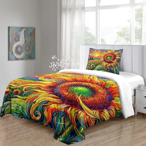 Housse de couette tournesol impression 3D lit simple 135x200 microfibre - 5