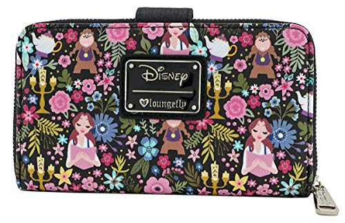 Loungefly x Beauty and the Beast Belle Character Floral Print Wallet (Black Multi, One Size)