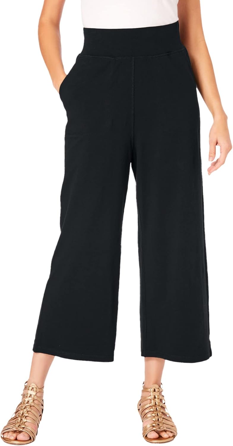 Roaman's Women's Plus Size Side Pocket Essential Stretch Yoga Capri Pant