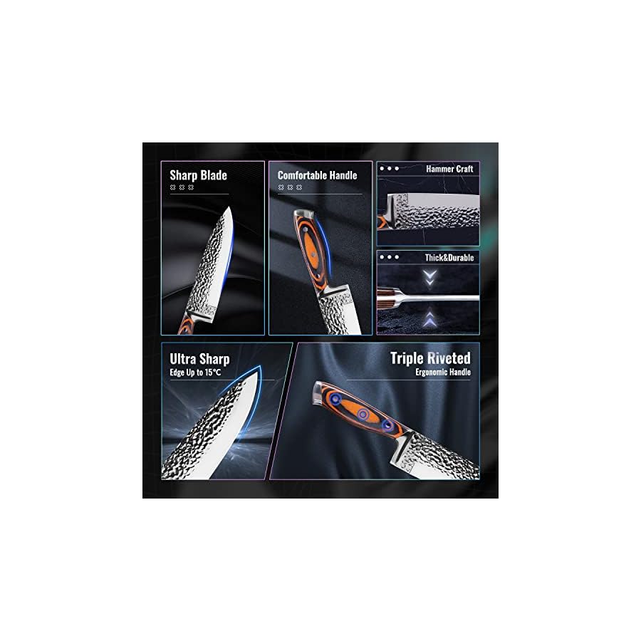 Knife-Set-15-Pieces-Knife-Sets-for-Kitchen-with-Block-High-Carbon-Stainless-Steel-Sharp-Kitchen-Knife-Set-with-Sharpener-Knife-Set-Dishwasher-Safe-with-Triple-Rivet-Wooden-Handle Kitchen Knife Sets with Block, 15-Piece High Carbon Stainless Steel Knife Block Set with Sharpener, Ultra-Sharp kitchen knives with Triple Rivet Wood Handle Perfect for Cooking Cut