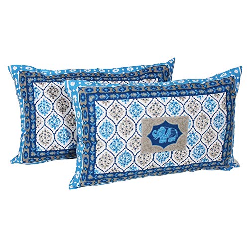 Image of Story@Home 100% Cotton Bedsheet for Double Bed with 2 Pillow Covers|90x108 Inch Ethnic Grey and Blue