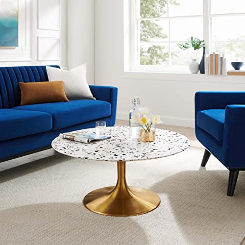 Modway Gold And White Lippa Round Terrazzo Coffee Table Eei-5720-Gld-Whi #TOP1