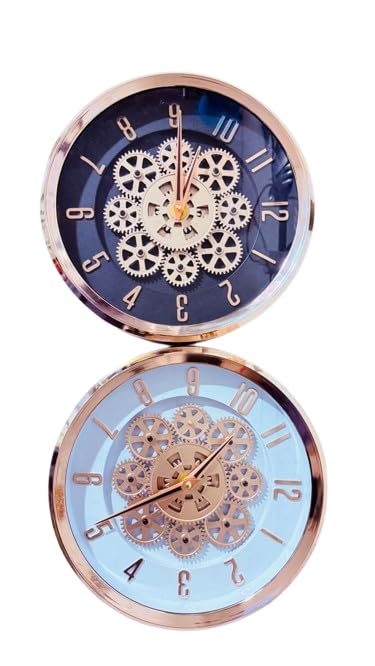 Image of Moving Gear Wall Clock, Round, Gold and Rose Gold Finish, Options (Black, Combo of 2 Clock)