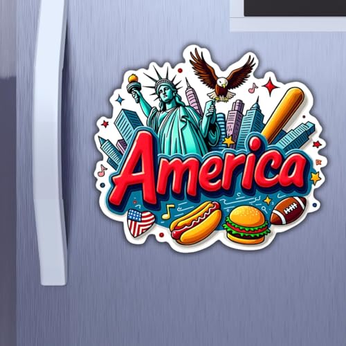 Image of Zesta Wooden Fridge Magnets Set | Refrigerator Decor Magnets for Kitchen | India Souvenir Fridge Magnet Collection | Wooden Magnet for Fridge Door Decoration (America)