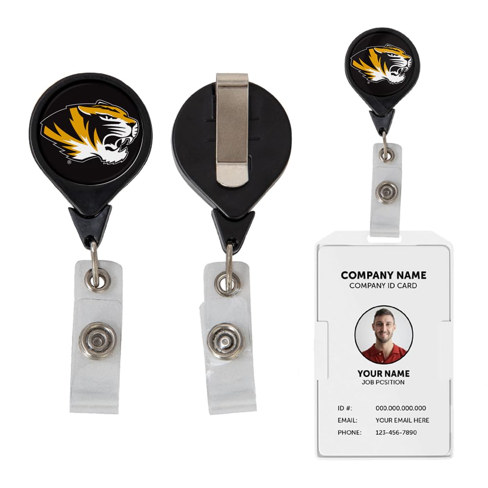 Desert Cactus University of Missouri Retractable Badge Holder Mizzou Tigers ID Reel with Ticket Clip for Lanyard, Work, School & Office Access