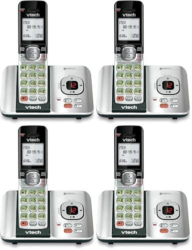 Image of VTech CS6529 1-Handset Cordless Phone with Answering Machine, Caller ID /Call Waiting, DECT 6.0, Handset Speakerphone, Silver /Black (Pack of 4)