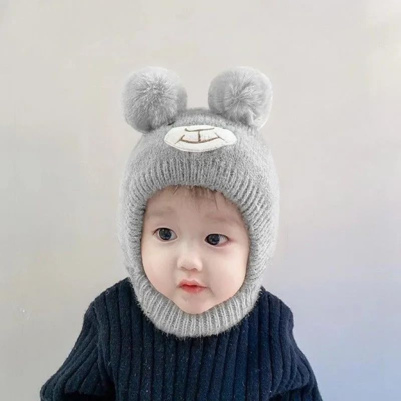 Image of Richmen Baby Boys Girls Winter Knit Cap Hat Soft Fleece Woolen Hat | Monkey Cap with Cute Ear Details Unisex Kids Winter Hat (1 to 8 Years)