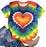 Tie Dye T Shirts for Women Rainbow Shirts Funny Short Sleeve Tops