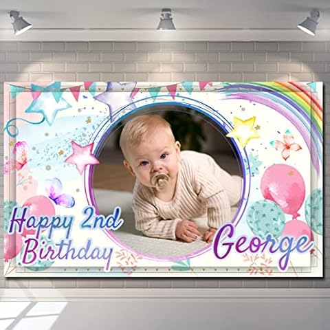 Birthday Backdrop Background Photo Banner Personalised blue pink boy girl baby rainbow children kids Poster Fabric Party balloon Decorations Cover