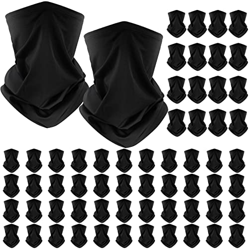Jecery 60 Pcs Neck Gaiter Face Cover UV Protection Scarf Bulk Mask Breathable Balaclava Bandana for Men Women Outdoor Sports(Black)