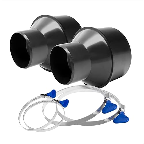 POWERTEC 70338 - Reductor de cono de manguera de 4 pulgadas a 2-12 pulgadas con juego de abrazadera de manguera de puente de llave