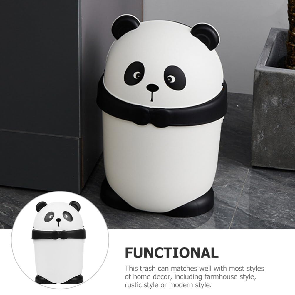 Luxshiny Niedlicher Mülleimer in Pandaform aus Pp mit Klappdeckel Moderner und Rustikaler Stil für Büro und Zuhause Kompakter Abfalleimer fürs Schlafzimmer