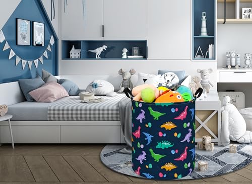 Image of Collapsible Kids Laundry Basket Clothes Hamper, Foldable Storage Organizer Bin, Toy Clothes Storage with Handles for Boys Girls Bedroom, Room Decor Dinosaur