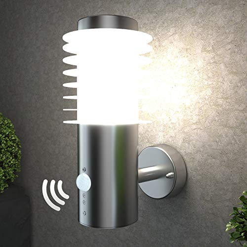 Preisvergleich Produktbild NBHANYUAN Lighting® Aussenleuchte / Außenlampe mit Bewegungsmelder und Dämmerungsschalter LED Aussenwandleuchten für Balkon Silber Edelstahl 3000K Warmweiß Licht 220-240V 1000LM 9.5W (mit PIR Sensor)