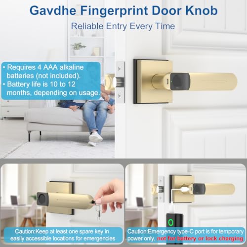 Gavdhe Fingerprint Door Lock & Biometric Door Knob with App – 3-in-1 Keyless Entry Smart Door Lock with Auto-Lock & Interior Lockable, Secure Your Home, Office, Bedroom & Apartment Gold by Gavdhe - Image 6