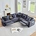 Oversized Modular Sectional Sofa with 2 Power Reclining, Electric Recliner Couch with Storage Console and Adjustable Headrest, Plush Corduroy Fluffy 5 Seat Corner Sofa for Living Room-Blue Grey
