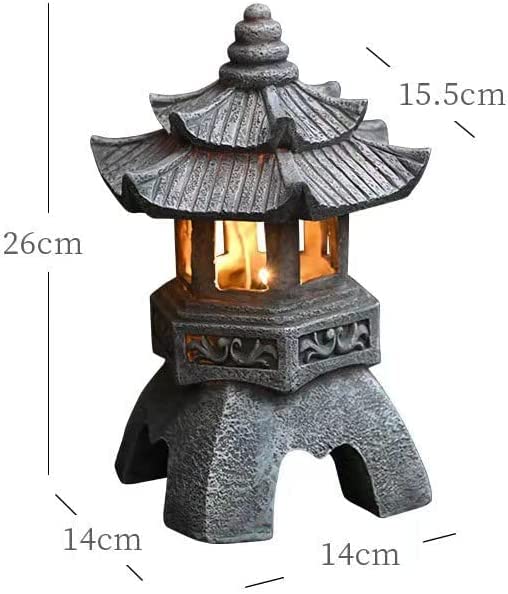 TAKEY Japanese Dome Pagoda Solar Lantern Resin Zen Garden Toro LED 5.5x10in