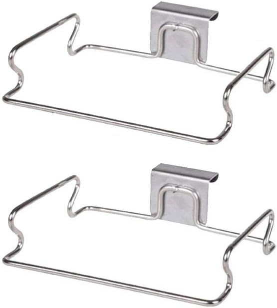 2 Pack Stainless Steel Trash Bag Holder, Garbage Storage Bags Rack, Hanging Garbage Bag Storage Organizer Rack for Kitchen Cabinets Doors and Cupboards Towel Gloves Hanger
