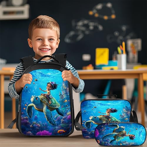 Sea Turtle Backpack Set for Girls 3PCS Blue Ocean School Bag with Lunch Box Pencil Case Kids Backpacks Toddler Elementary Bookbag 16 Inch2
