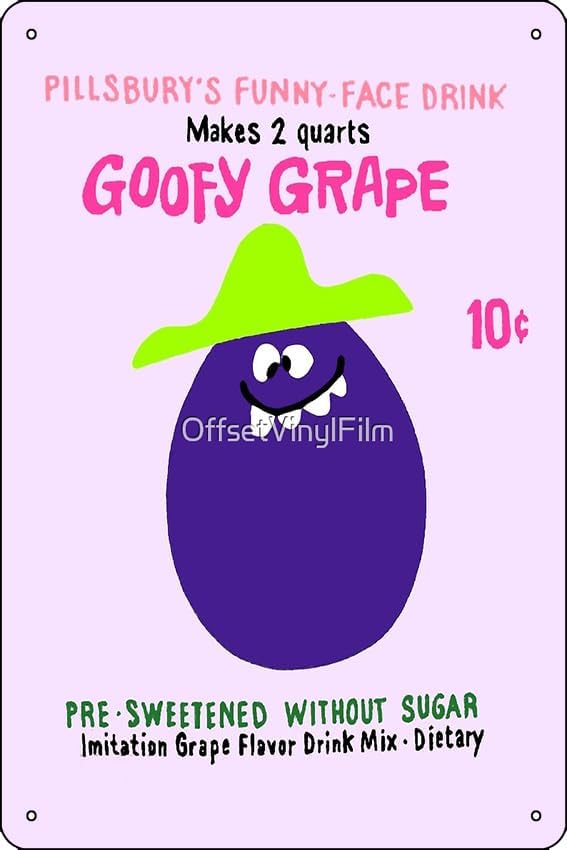 Oedrtqi Funny Face Drink Mix "Goofy Grape" - Cartel de lata de metal divertido para decoración del hogar, cocina, bar, habitación, garaje, 8 x 12