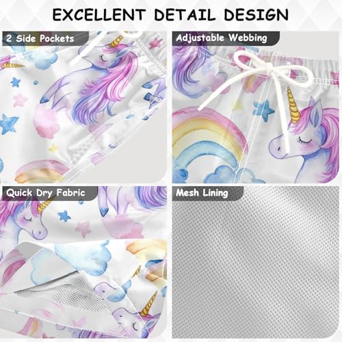 Pigsaly Boys Swim Trunks Watercolor Pink Purple Unicorns Boys Board Shorts Swimsuit Swimwear Summer Bathing Suit S3