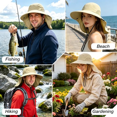 Image of Solaris Sun Hat with Neck Flap, UPF 50 Sun Protection Lightweight Sun Cap for Men Women, Wide Brim Hat for Fishing Hiking