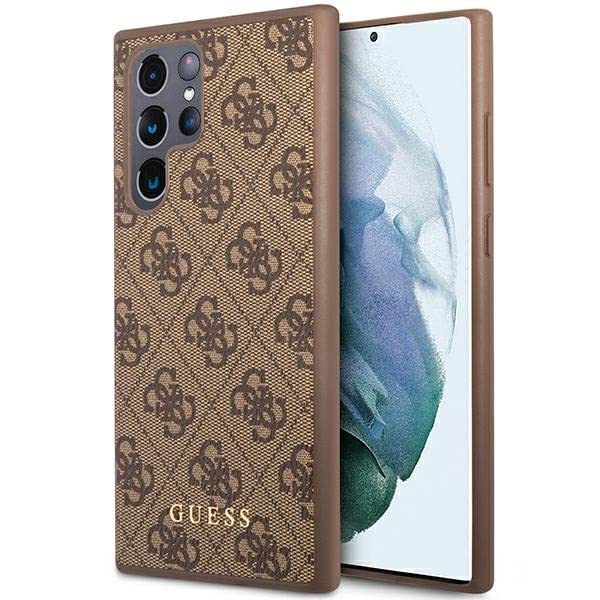 Étui Guess GUHCS23LG4GFBR pour Samsung S23 Ultra S918 Marron 4G Métal Or Logo