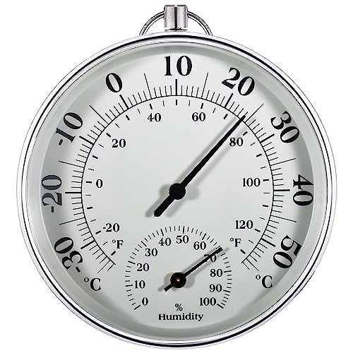 Indoor Outdoor Thermometer Wireless, Weather Dial Hygrometer Thermometer, Battery Free Hanging Hygrometer, Suitable for Walls, Tables, Cars, Greenhouses or Decorations, Round 4 inches Diameter