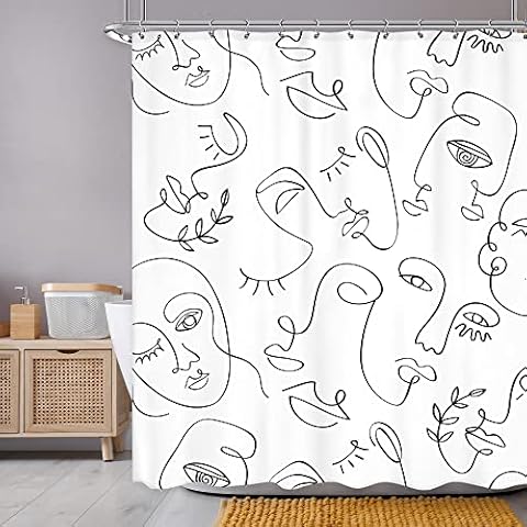 Newsely Abstract Women Faces Shower Curtain 60Wx72H Inch Modern Black and White Female Art Line Shower Curtain Bathroom Set Minimalist Simple Artistic Waterproof Bath Decoration Accessories Home Decor Cover