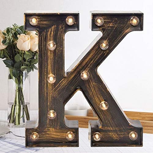 Oycbuzo Golden Black Led Marquee Letter - Industrial, Vintage Style Light Up Alphabet Letter Sign for Cafe Wedding Birthday Party Christmas Lamp Home Bar Initials Decor - A