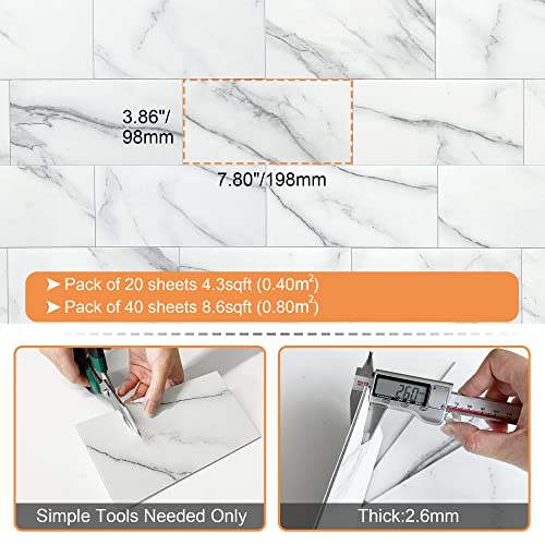 Vaovi Peel And Stick Backsplash Tile For Kitchen Stickers,Peel And Stick Floor Tile Marble Tile Backsplash Bathroom Wall Tiles Peel And Stick Subway Waterproof(20Tiles,Fishbelly White) #TOP5