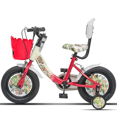 Image of WildHop 12T Kids Bicycle with Training Wheels, Backrest Seat, Basket & Safety Features for Toddlers (Cream Red, 12T)