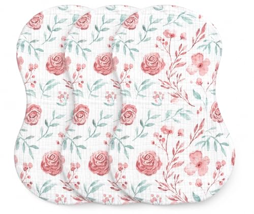 Image of Bublo Baby Muslin Bassinet Sheets, 3-Pack Soft Breathable Muslin Fitted Bassinet Mattress Sheets, Dusty, Bedside Sleeper 33 x 20 x 4