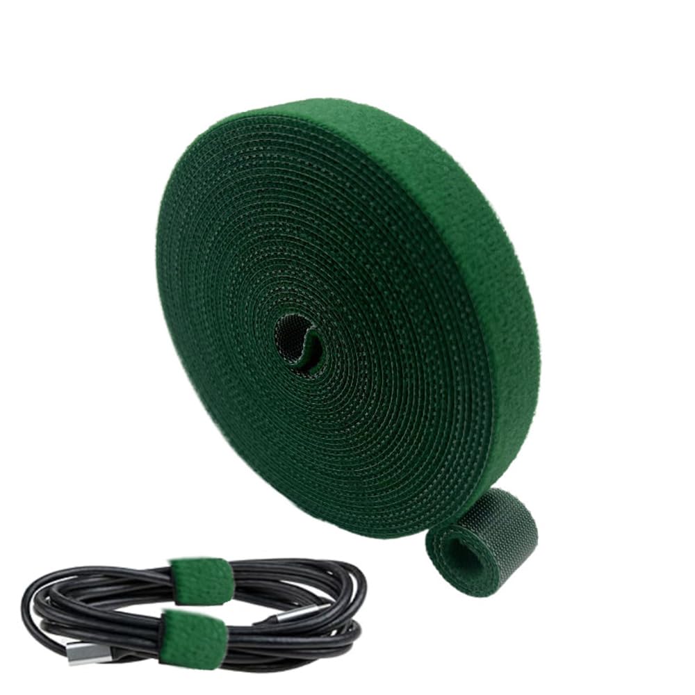 Serre-câbles vert 50 m x 20 mm - Fermeture autocollante - Refermable - Double face - Organiseur de câbles - Double face - Sangle solide pour cordons et rideaux
