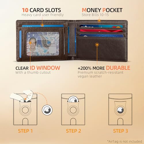 RUNBOX AirTag-Wallet-Mens-Slim-RFID Blocking Wallets Leather with Bill Compartment Air Tag Bifold Card Holder Wallet Gifts for Men Dad2