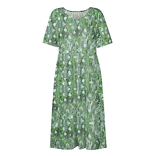 Below The Knee Short Sleeve Cover Up Ladies Dressy Classic Summer Soft Graphic Cotton Dress for Women.4