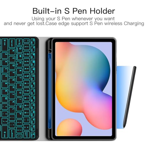 Image of Keyboard Case for Samsung Galaxy Tab A11+ & Tab A9 Plus 11 inch Folio Cover SM-X230, SM-X236B, SM-X210, SM-X215 with Trackpad, 7 Color Backlit Magnetically Detachable Bluetooth Keyboard, Multi-Angle View