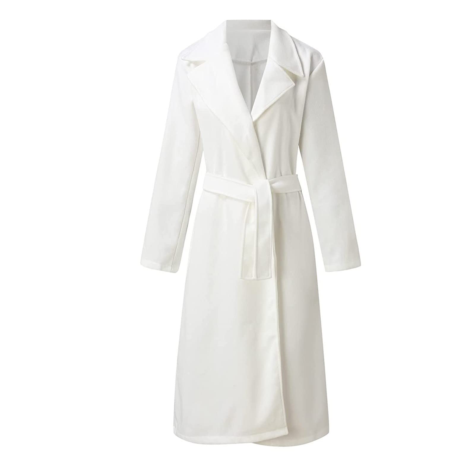 Générique Trench Femme Long Couleur Unie Ceinture Coupe Cintrée Manteau Automne Hiver Veste Au Tissu Élégant, Vêtement Avec Une Silhouette Raffinée, Agréable À Porter Pendant Les Journées Fraîches