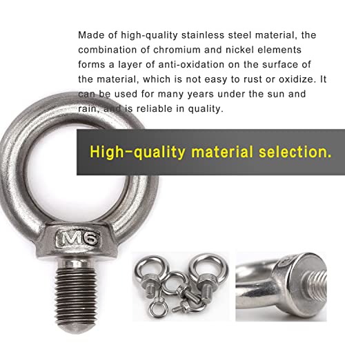 Image of 10Pcs 304 Stainless Steel M6 Male Thread Machinery Shoulder Lifting Ring Eye Bolt