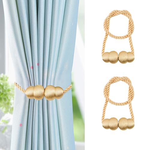 NAHUAA Alzapaños Cortinas Magnetico Sujeta Cortinas Oro con Iman Recoge Cortinas Decorativas para Cortinas Hebillas Cortinas para Casa Oficina, 2 Piezas