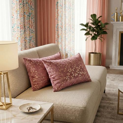 Image of RD TREND Velvet Rectangular 12x18 Inches Cushion Covers Set of 2 | Throw Pillow Covers for Sofa, Bed & Living Room | Perfect for Home Decor Dusty Rose