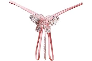 Fashion Women Pearl Beads Embellished Lace Butterfly G-String Thong
