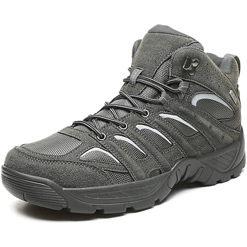 Men's Non-Slip Outdoor Trekking Shoes Warm Snow Boots Ankle High Waterproof Hiking Boots Backpacking Trails Shoes(Color:Gray,Size:44)
