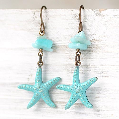 Blue Amazonite Brass Starfish Earrings