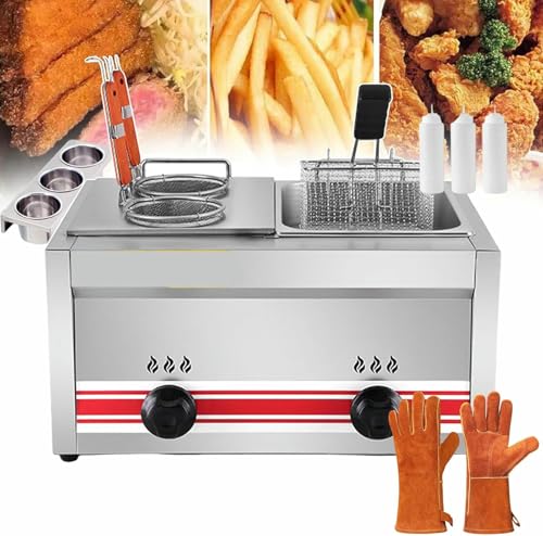 LYJYUJIE Freidora Comercial de 20 l, freidora eléctrica de Doble Tanque, freidora de Acero Inoxidable con Tapa y cestas, Olla freidora eléctrica para Uso doméstico y Comercial~/