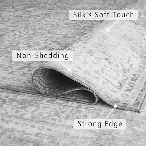vivorug 6x9 Neutral Area Rugs, Stain Resistant Washable Rug for Living Room, Vintage-Inspired (Ivory/Silver, 6'x9')