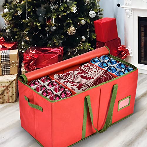 Holiday Cheer Premium Christmas Ornament Storage – Christmas Storage Container Perfect For Holiday Decorations And Ornament Storage Box – Fits 128 Holiday Ornaments – Tear-Proof Fabric #TOP1