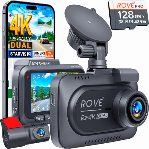 ROVE R2-4K Dual Dash Cam Front and Rear, STARVIS 2 Sensor, Free...