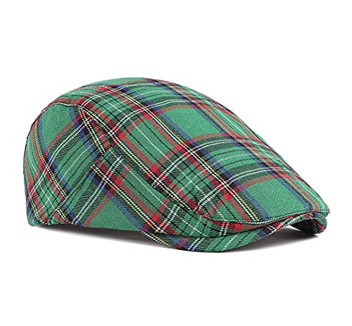 Image of Gudessly Mens Adjustable Colorful Striped Plaid Ivy Newsboy Cabbie Gatsby Golf Cap Flat Cotton Hat Thin Cap